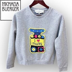 Michaela Buerger I love Paris perfume bottle sweatshirt with crochet detail, M